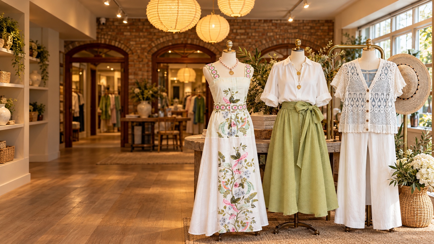 Green Gates Boutique interior with three curated spring and summer looks